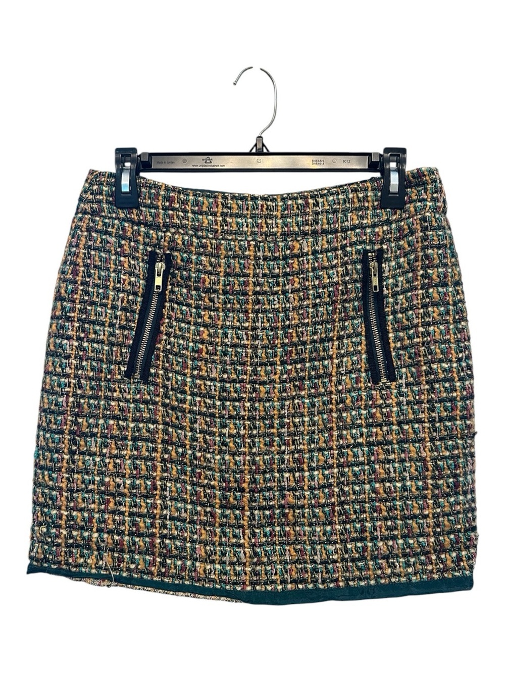 J. Crew Multicolor Tweed Mini Skirt with Black Zip Pockets Size 4